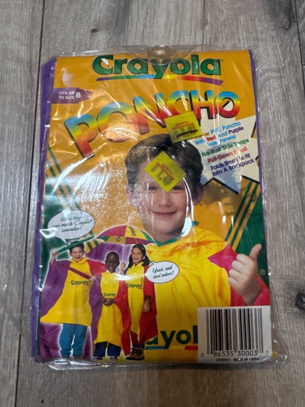 Crayola Kids 1998 Yellow & Purple PVC Poncho With Hood Fits Up To Size 8 Lightwe